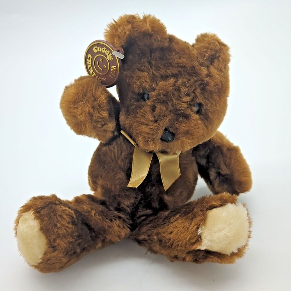 Cuddle Wit Brown Bear 12" Sitting Plush Bow Stuffed Animal Vintage With Ear Tag